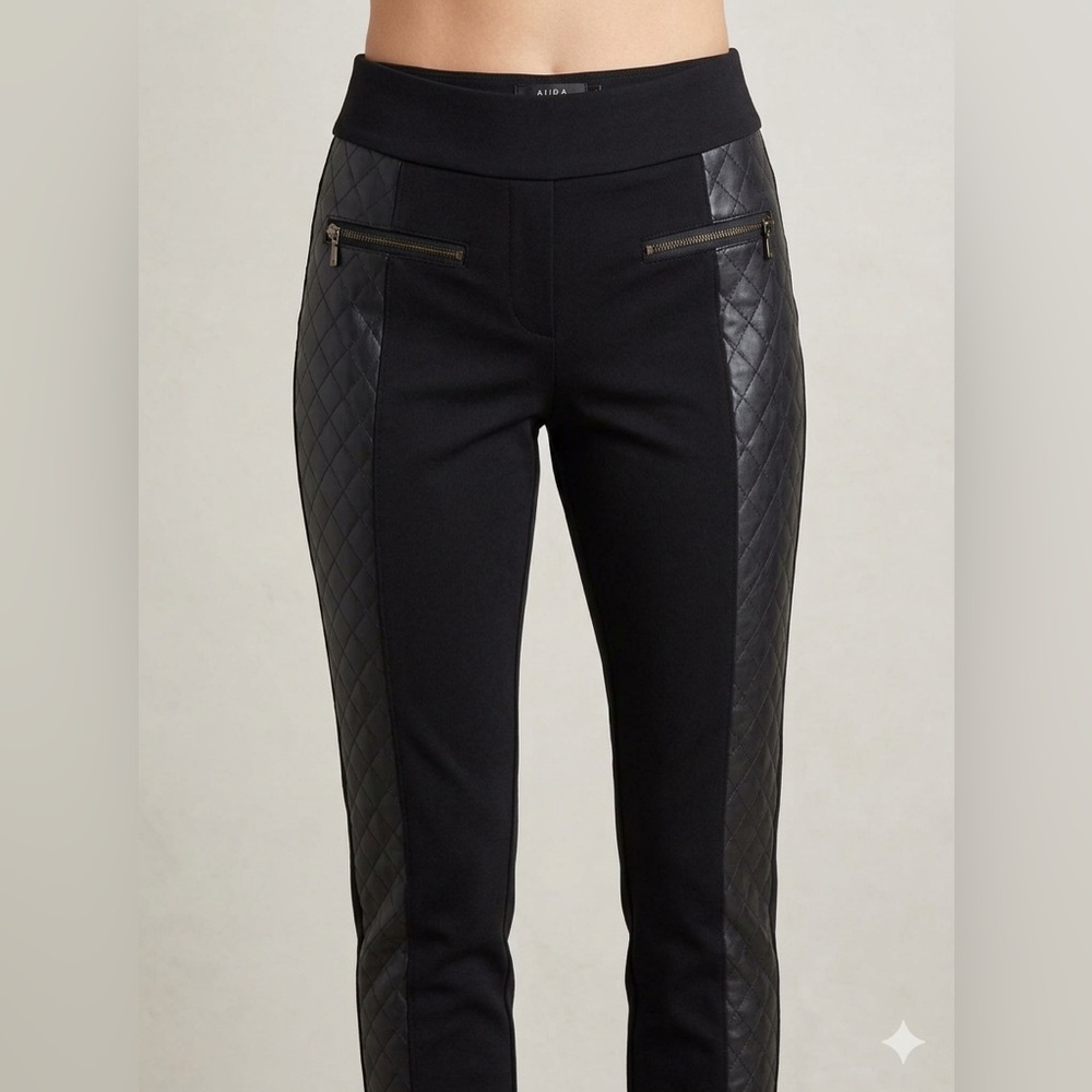 Black Leggings with Quilted-Panel and front zipper pockets